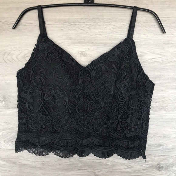 NWT-Women’s Crocheted Soft Lace Cami Top, Black - Picture 2 of 7